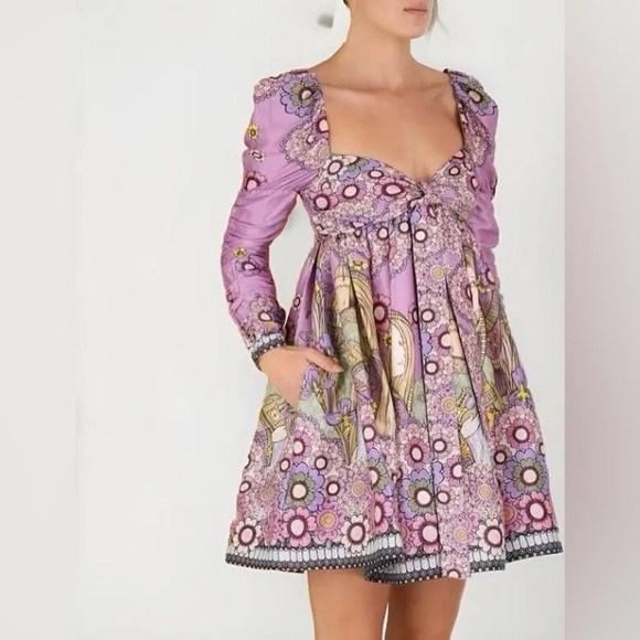 NWT Zimmermann Cosmic Twist Front Mini Dress Silk Purple Flare 0P (US2P) - Picture 8 of 16